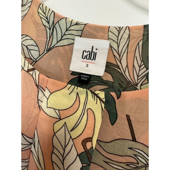 Cabi Blouse 5351 Tropical S Small Sleeveless Monstera Leaf Print Pink Green - Picture 8 of 10